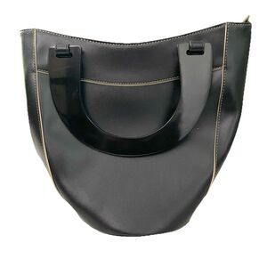 Clarita Black Structured Handbag Hobo Top Handles Patent Leather Vtg Old Money